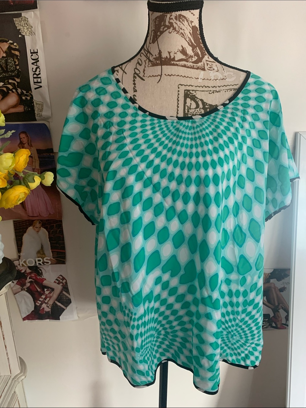 STYLE & CO Teal Geometric Short-Sleeve Top